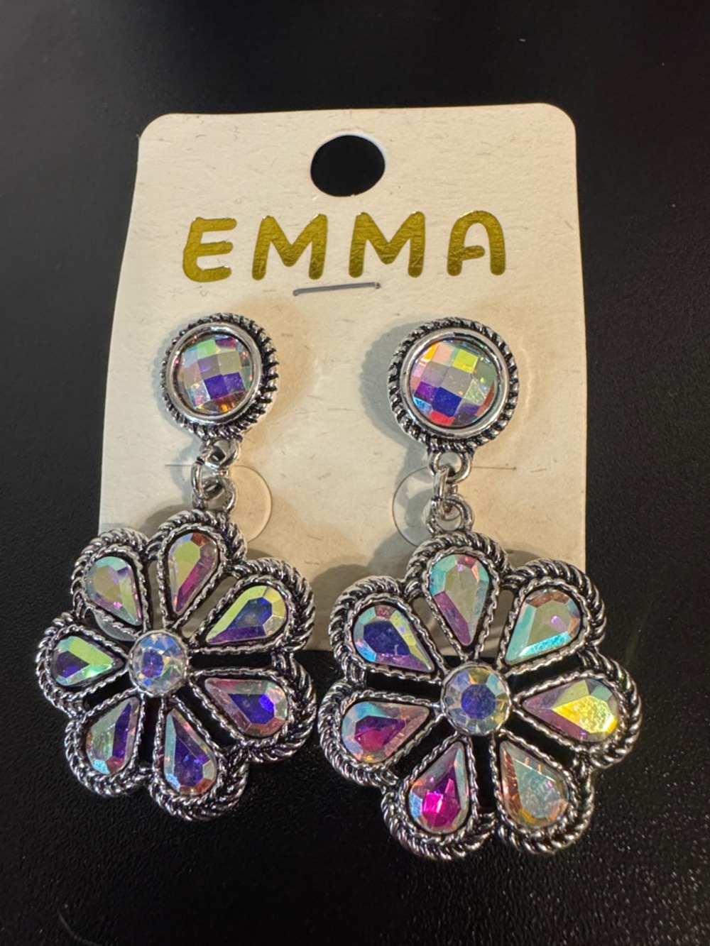 Emma Iridescent Floral Drop Earrings - Silver Multicolor